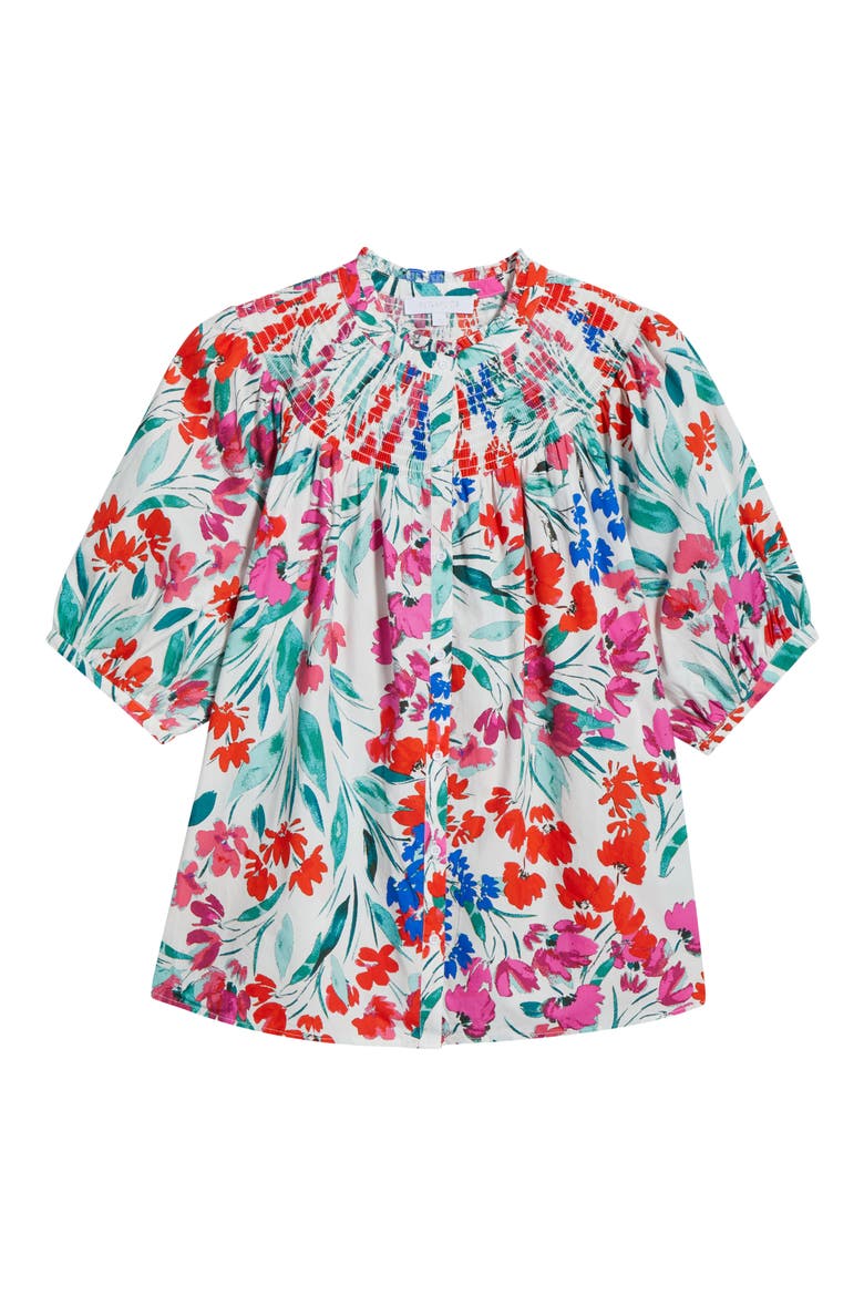 Kivia Smocked Floral Print Top, Alternate, color, WHITE/ RED/ BLUE