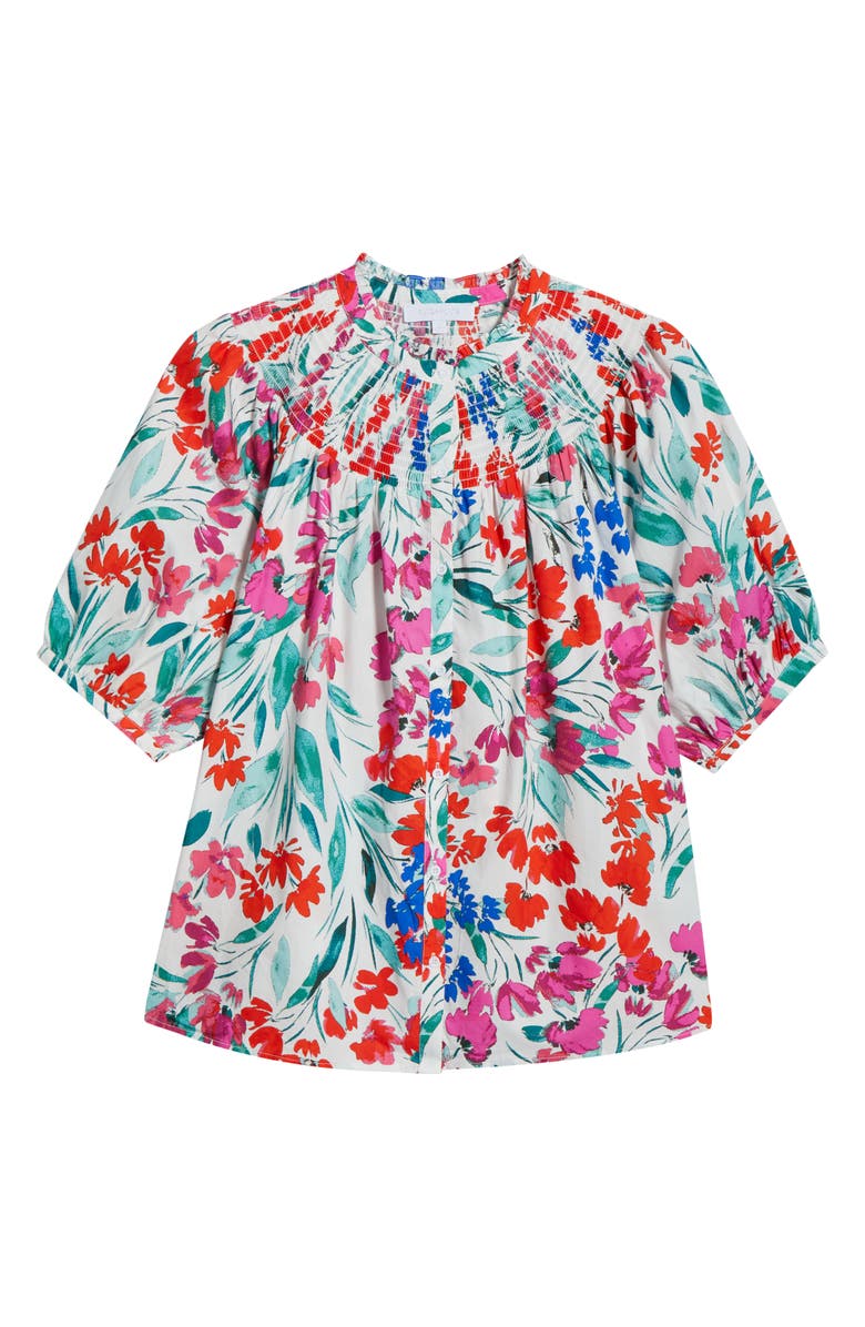 SUGARLIPS Kivia Smocked Floral Print Top, Alternate, color, White/ Red/ Blue
