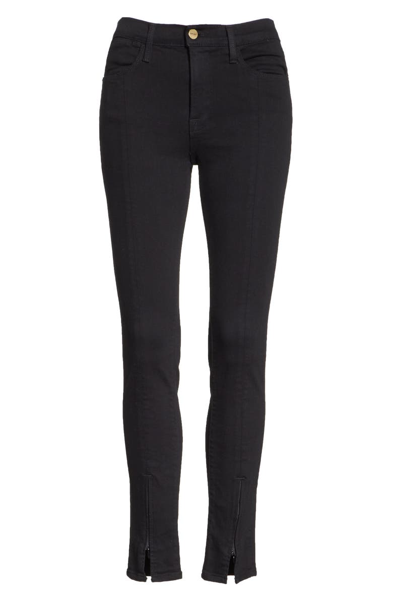FRAME Le High Split Hem Skinny Jeans, Alternate, color, Film Noir