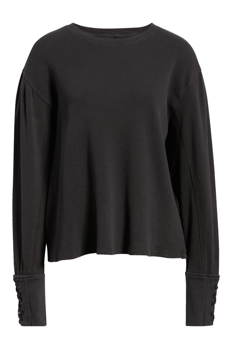 Lapis Lace-Up Cuff Cotton Thermal Top, Alternate, color, BLACK