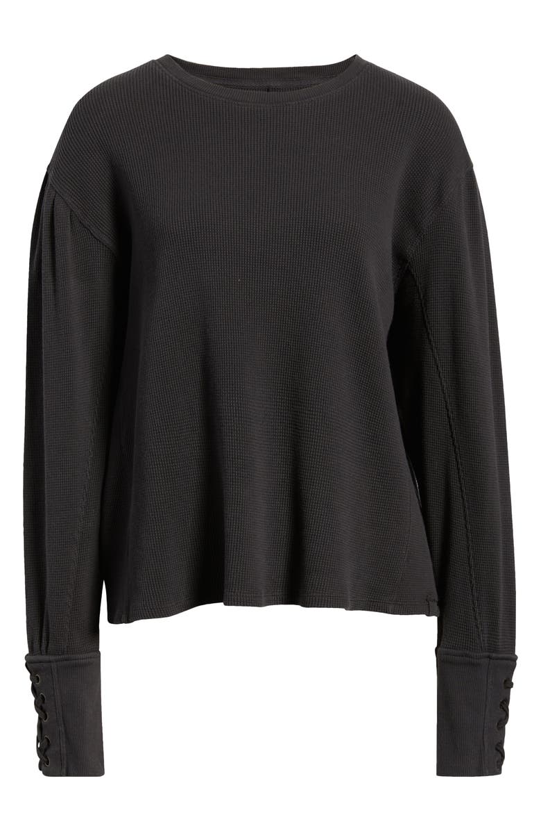 Free People Lapis Lace-Up Cuff Cotton Thermal Top, Alternate, color, Black