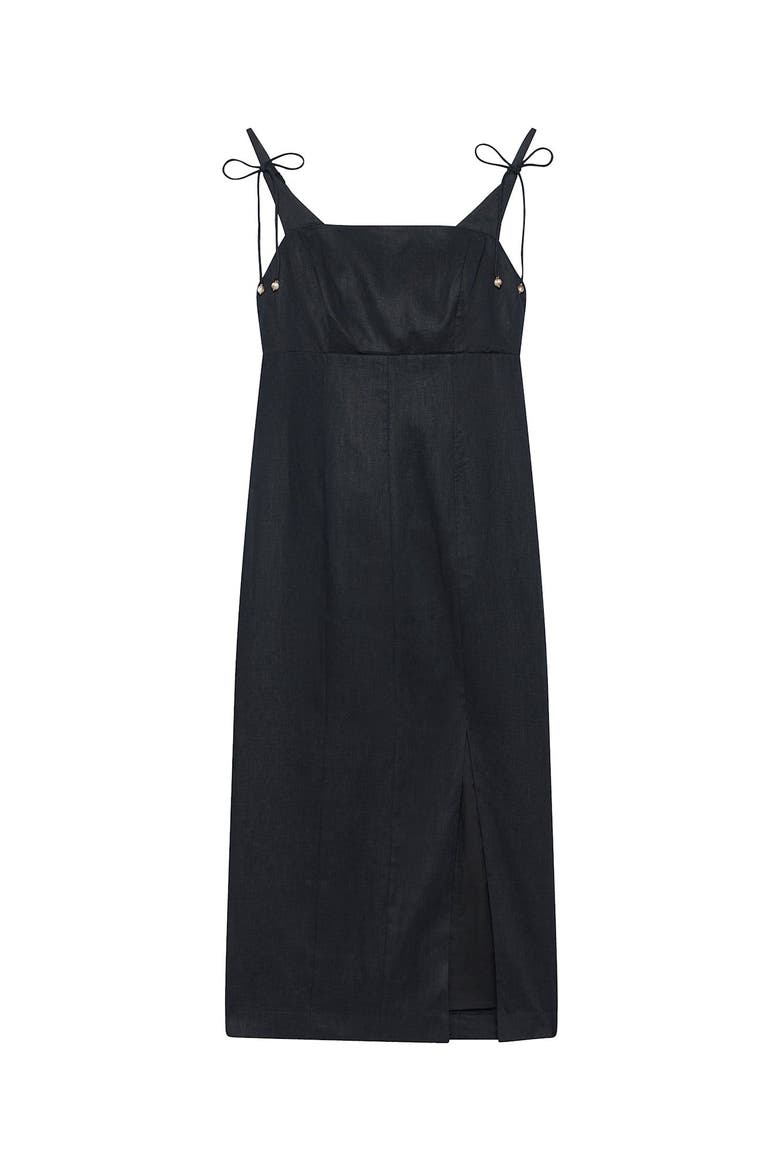 Linen Bow Detail Midi Dress, Alternate, color, Black