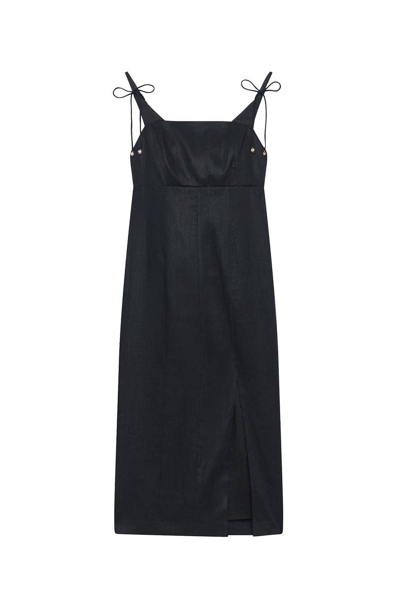 MINT VELVET Linen Bow Detail Midi Dress, Alternate, color, Black