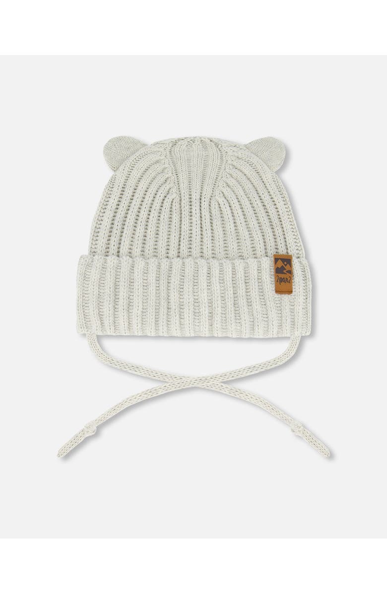 Deux par Deux Baby Unisex Baby Knit Hat With Strings Off-White, Main, color,