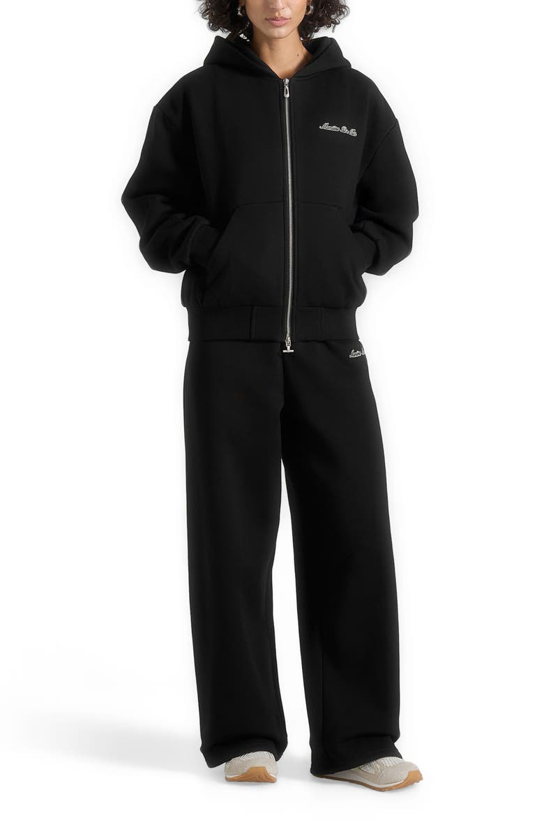 Manière De Voir Unisex Signature Relaxed Fit Zip Hoodie, Alternate, color, Black