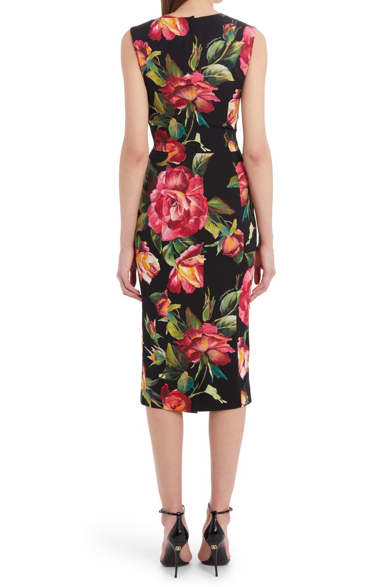 Dolce&Gabbana Rose Print Stretch Silk Sheath Dress, Alternate, color,