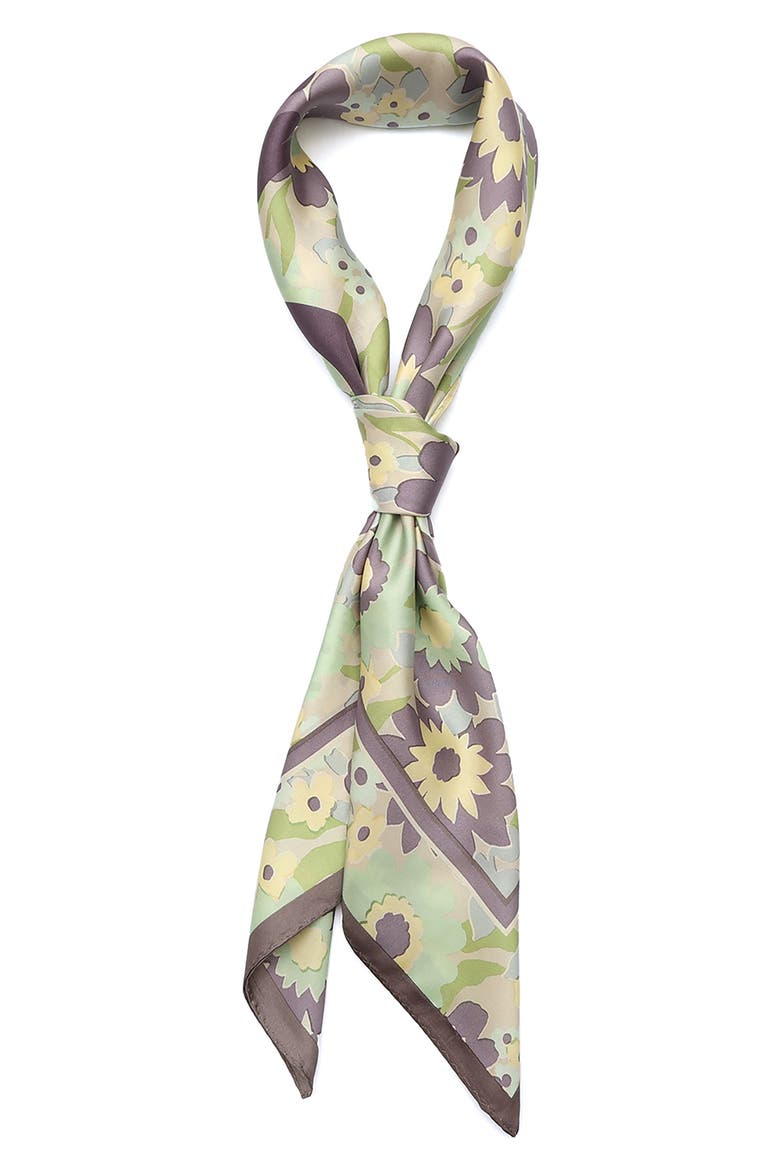 Laurel Floral Script Silk Scarf, Alternate, color, TEAL MULTICOLOR