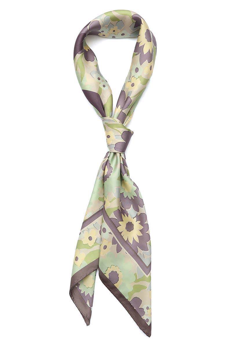 COACH Laurel Floral Script Silk Scarf, Alternate, color, Teal Multicolor