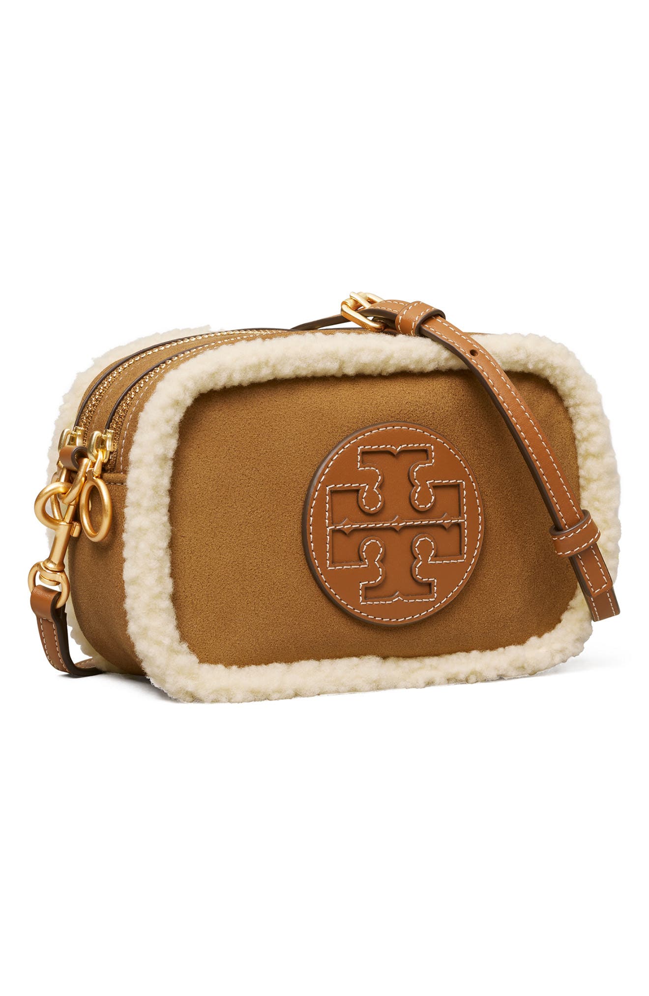 Tory Burch Perry Bombe Genuine Shearling Crossbody Bag, Alternate, color, 
