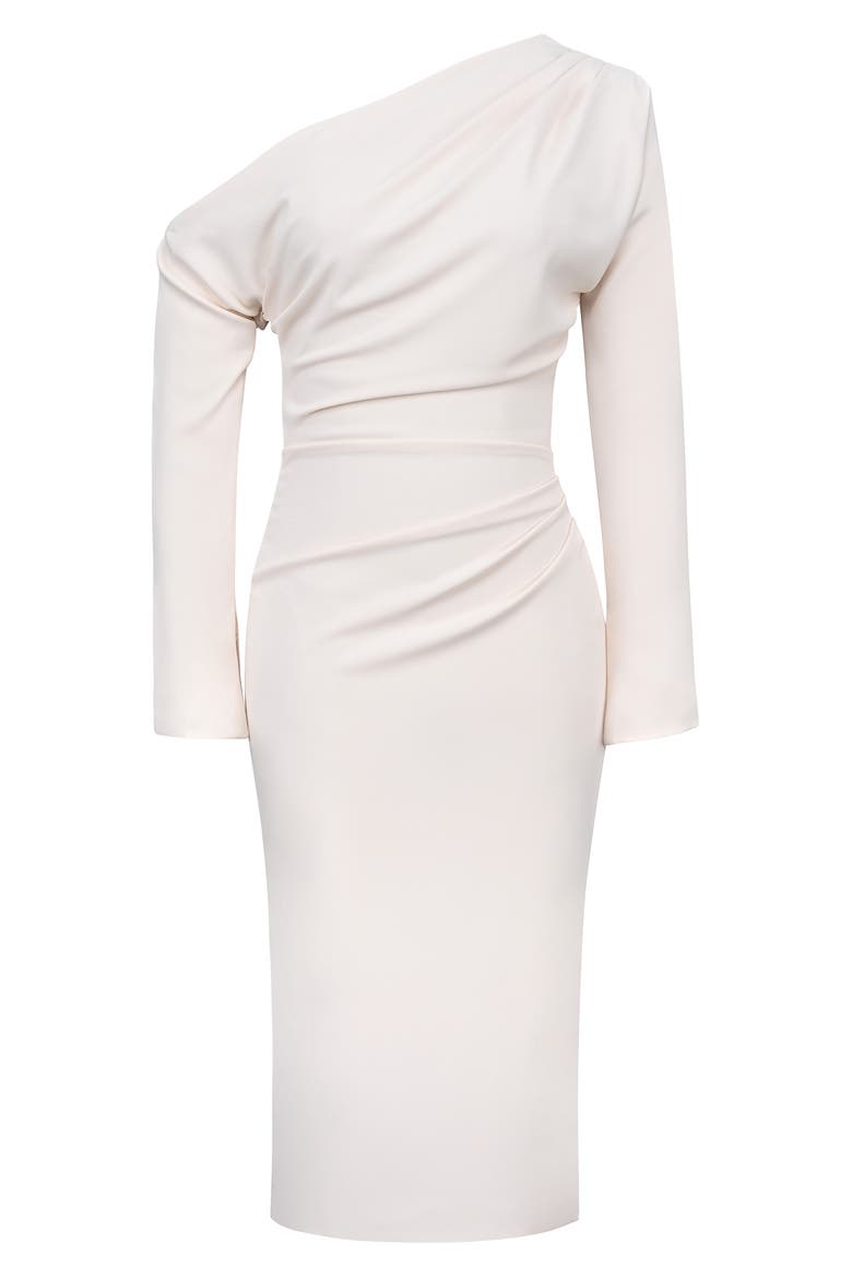 Arista Pleated One-Shoulder Long Sleeve Cocktail Dress, Alternate, color, VINTAGE IVORY