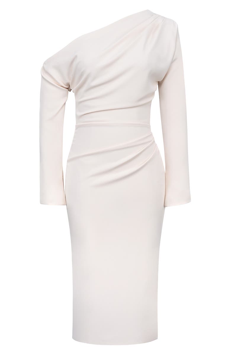 HOUSE OF CB Arista Pleated One-Shoulder Long Sleeve Cocktail Dress, Alternate, color, Vintage Ivory
