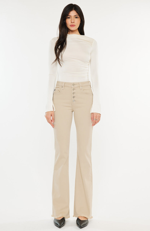 Kancan Ricola High Rise Flare Jeans In Neutral