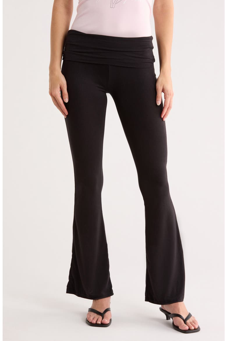 Fold Over Waist Flared Pants, Main, color, BLACK