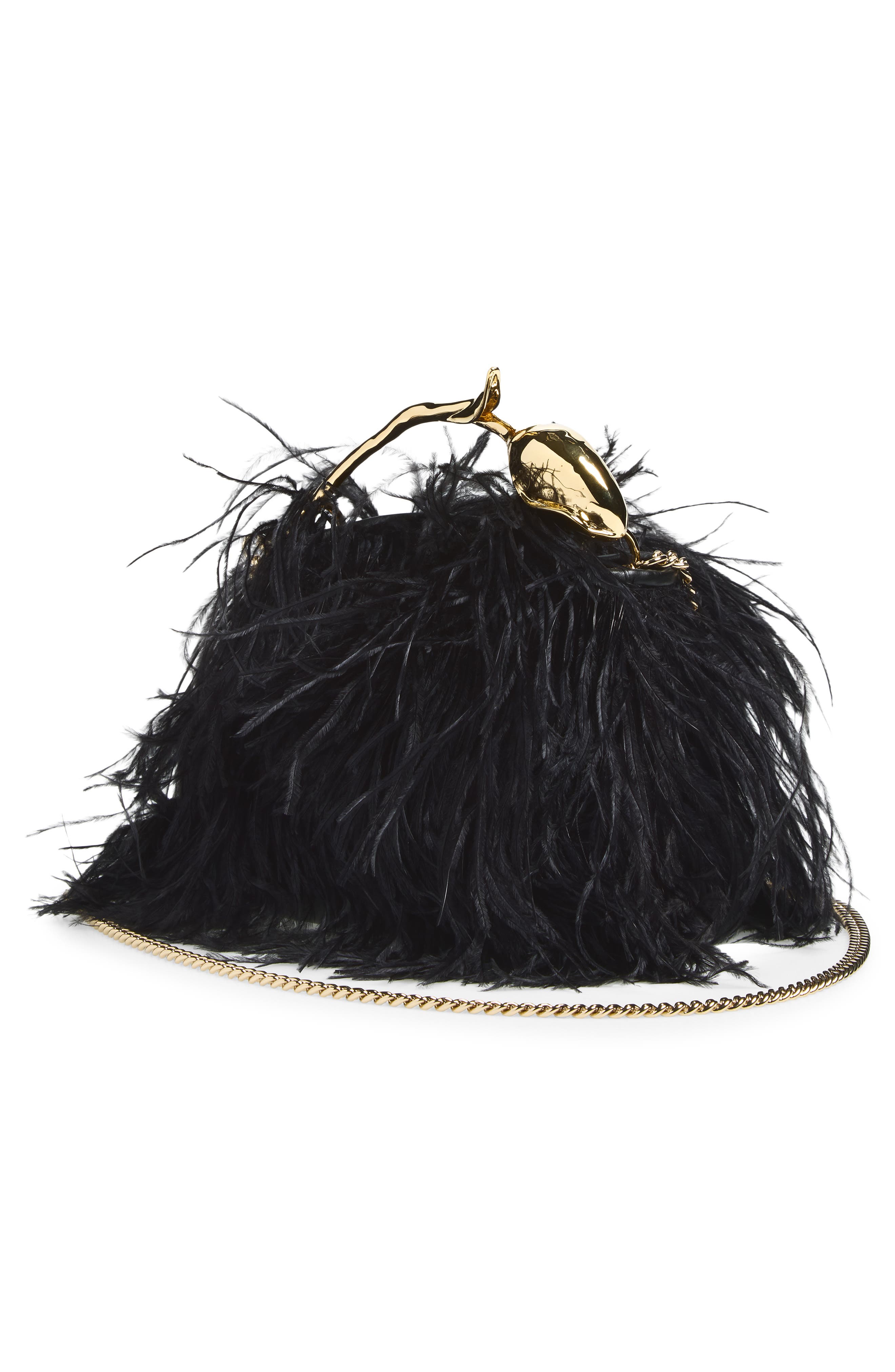 Mini Bloom Feather Bag, Alternate, color, BLACK
