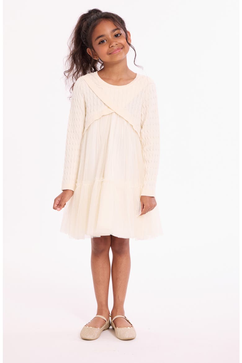 Kids' Mixed Media Long Sleeve Dress, Alternate, color, IVORY