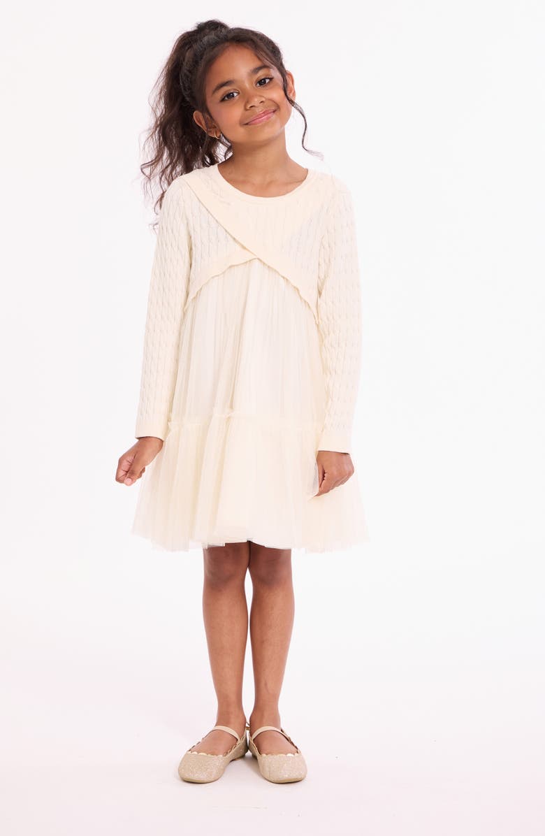 Iris & Ivy Kids' Mixed Media Long Sleeve Dress, Alternate, color, Ivory