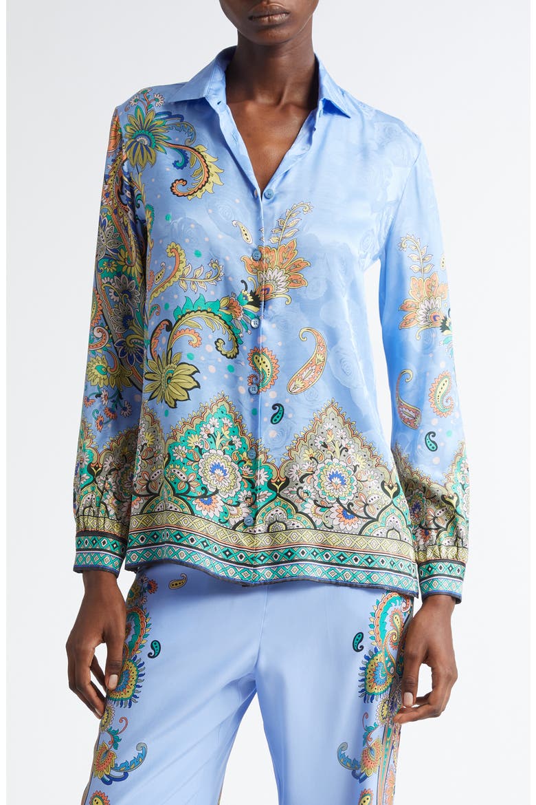 Paisley Jacquard Button-Up Shirt, Main, color, PRINT ON BLUE BASE