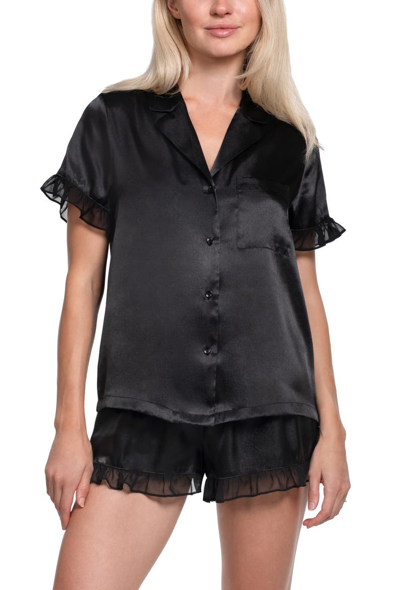 Alice Ruffle Trim Short Pajamas, Main, color, BLACK