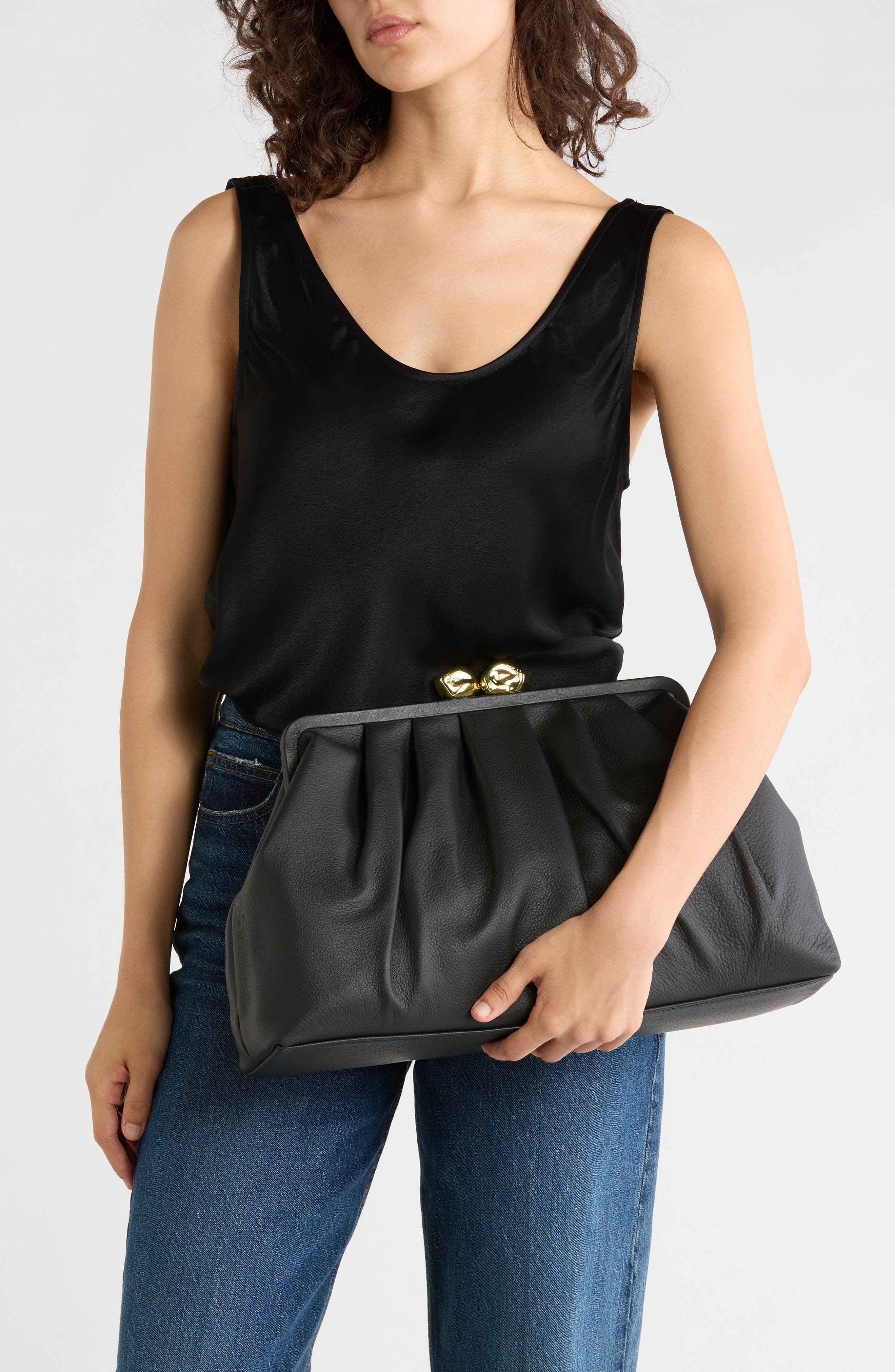 Frame XL Leather Clutch, Alternate, color, BLACK
