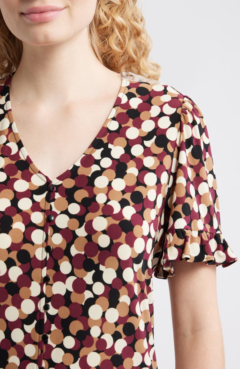 AK ANNE KLEIN Dot Print Short Sleeve Button-Up Shirt, Alternate, color, Anne Black/ Chiant Multi