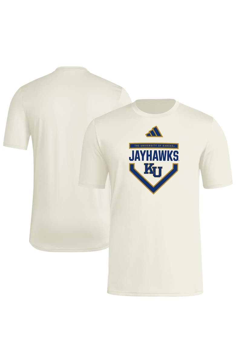 adidas Men's adidas Cream Kansas Jayhawks Home Plate Pre-Game T-Shirt, Main, color, Cream