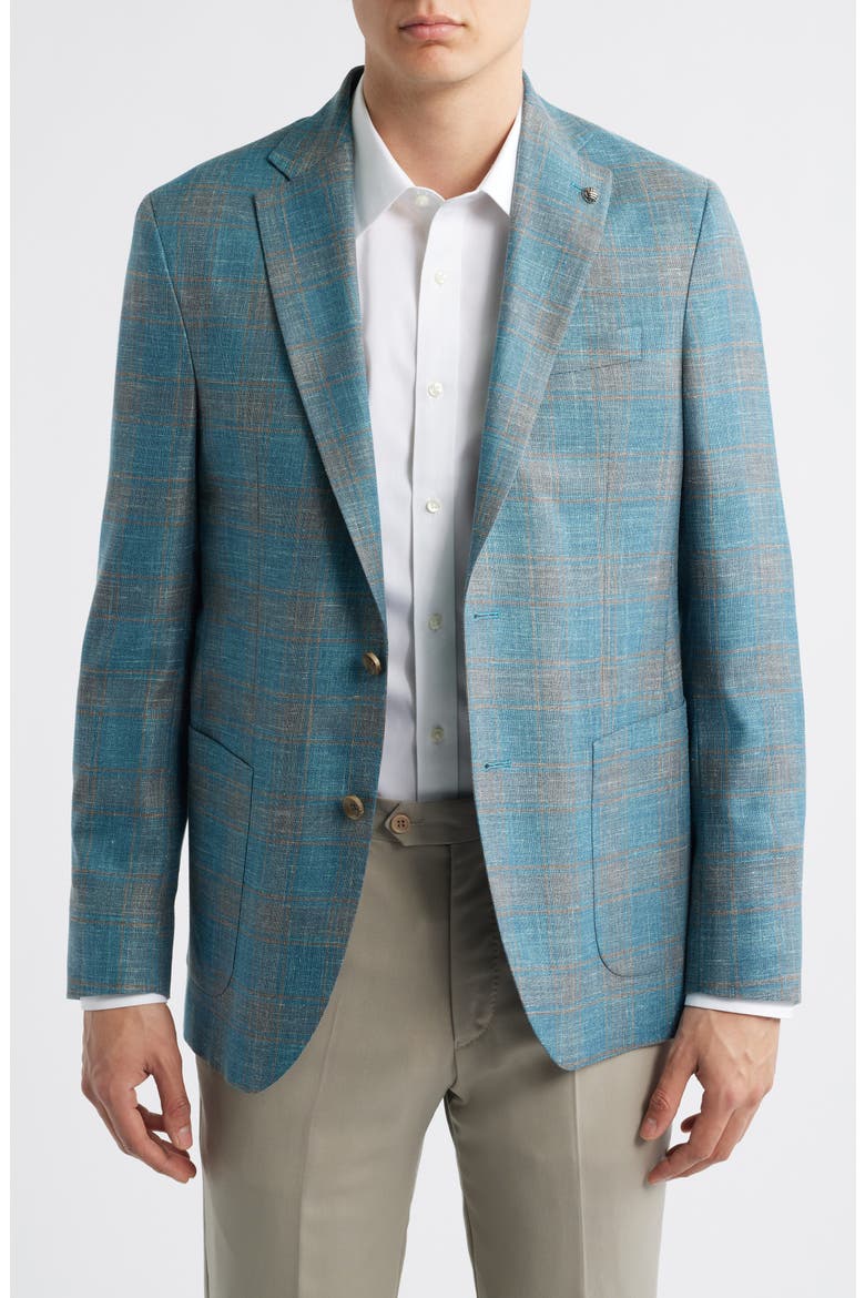 Hampton Teal Plaid Wool & Silk Blend Sport Coat, Alternate, color, TEAL