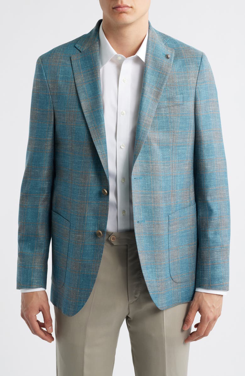 Jack Victor Hampton Teal Plaid Wool & Silk Blend Sport Coat, Alternate, color, Teal
