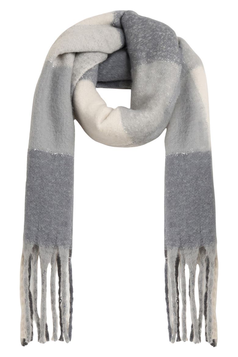 Plaid Scarf with Fringe, Alternate, color, GREY