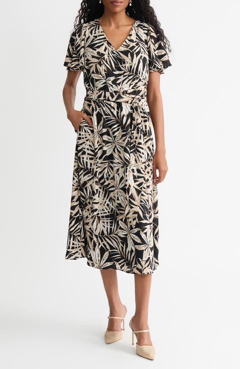 Print Flutter Sleeve Midi Dress