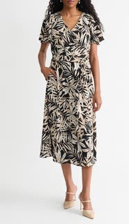 KASPER Print Flutter Sleeve Midi Dress