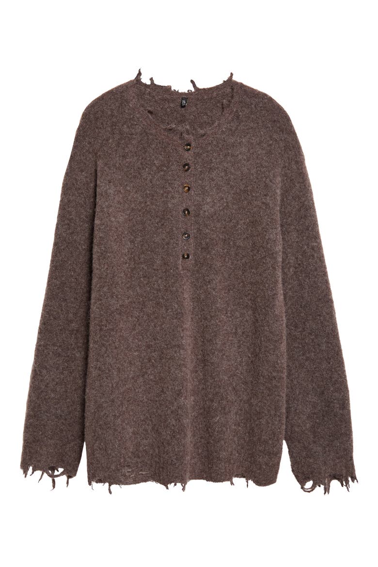 Relaxed Distressed Henley Sweater, Main, color, BROWN