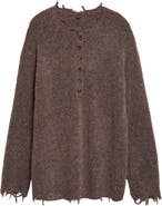 R13 Relaxed Distressed Henley Sweater