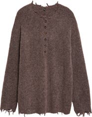 R13 Relaxed Distressed Henley Sweater