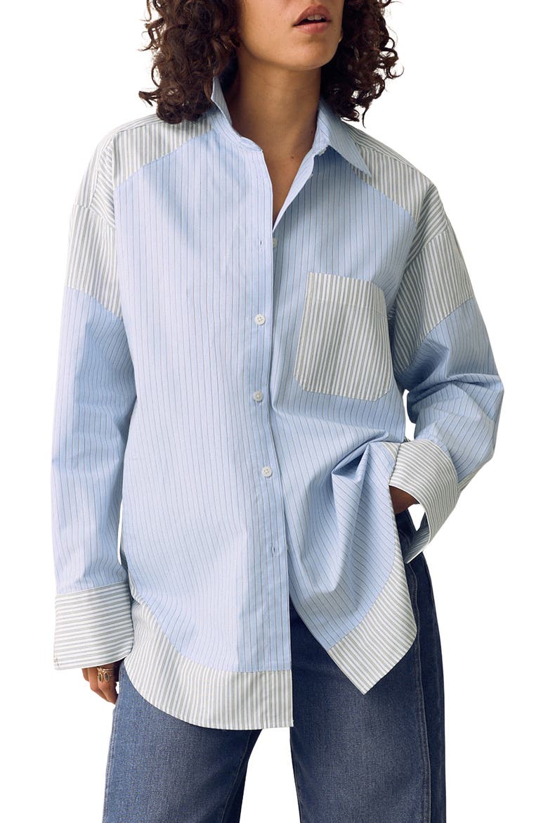 Stripe Oversized Button-up Shirt, Main, color, BLUE MIX