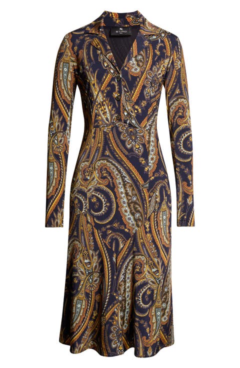 Paisley Print Long Sleeve Jersey Dress