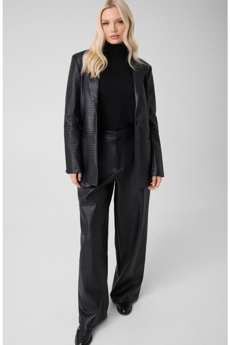 Sabine Basket Weave Faux Leather Blazer, Alternate, color, BLACK-BLACK