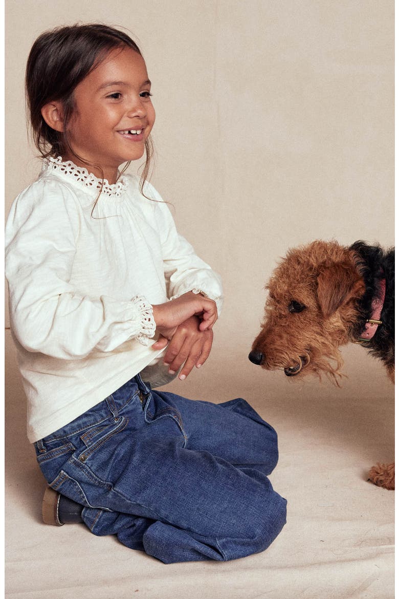 Kids' Embroidered Eyelet Accent Cotton Top, Alternate, color, SOFT IVORY