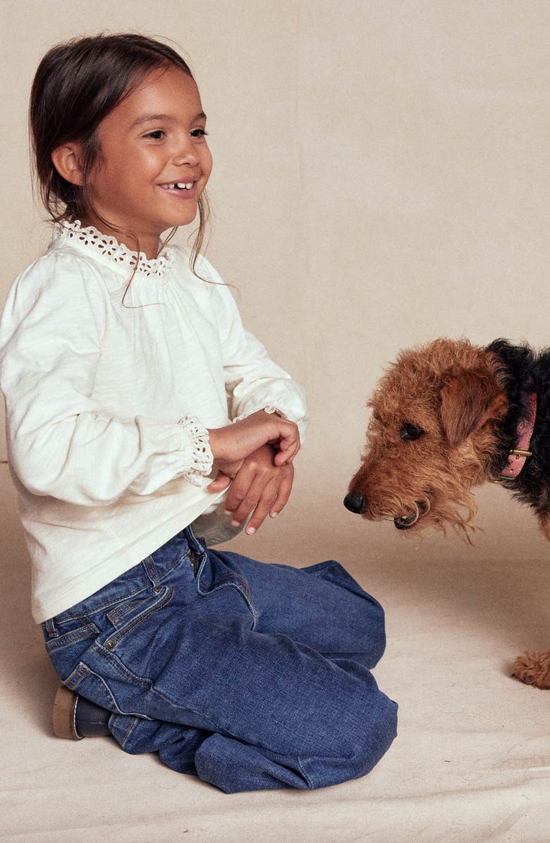 Mini Boden Kids' Embroidered Eyelet Accent Cotton Top, Alternate, color, Soft Ivory