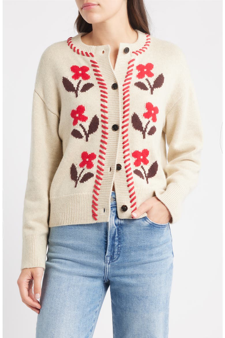Mavie Intarsia Floral Cardigan, Main, color, CARMINE FLORAL