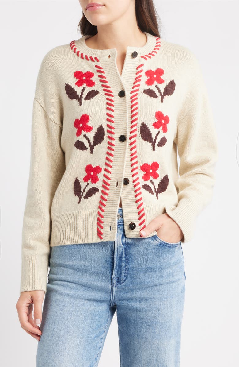 Rails Mavie Intarsia Floral Cardigan, Main, color, Carmine Floral