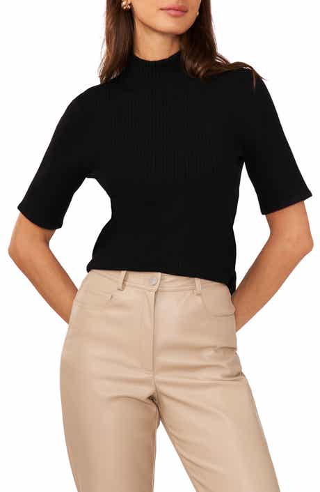 Halogen® Short Sleeve Mock Neck Rib Sweater