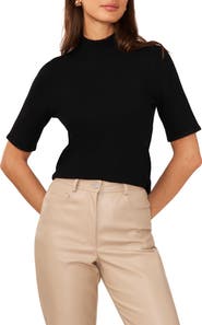 Halogen® Short Sleeve Mock Neck Rib Sweater