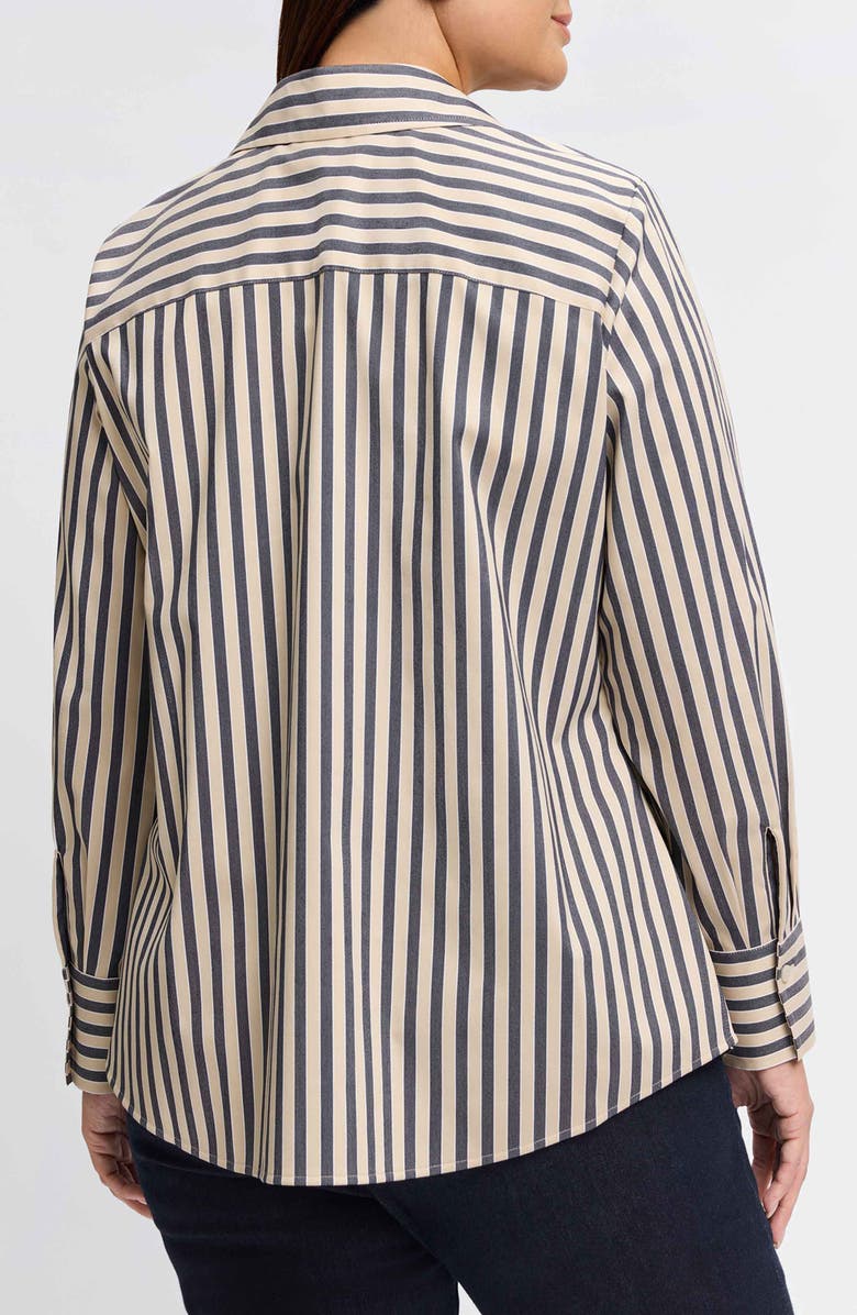 Foxcroft Mary Neutral Stripe Stretch Button-Up Shirt, Alternate, color, 