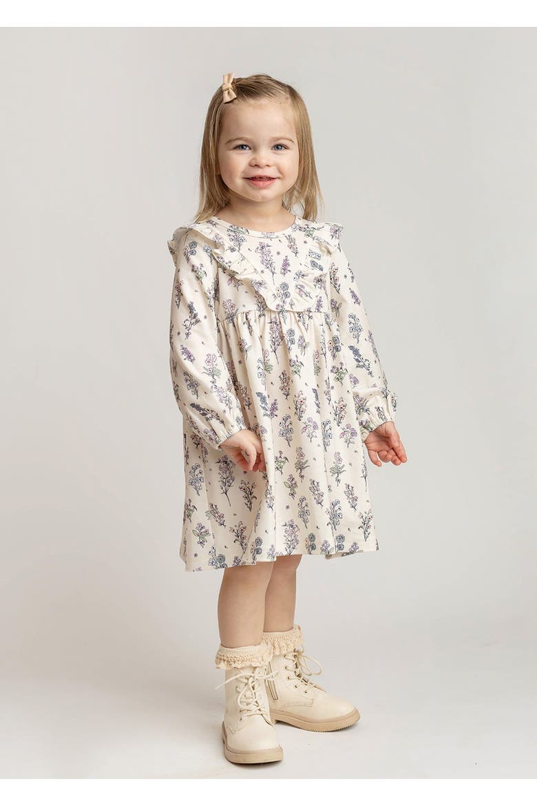 Gracie Long Sleeve Floral Ruffle Yoke A Line Dress, Main, color, Purple
