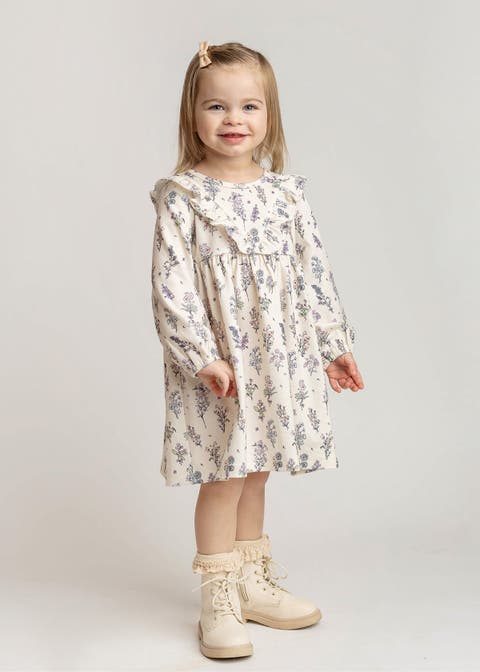 Gracie Long Sleeve Floral Ruffle Yoke A Line Dress