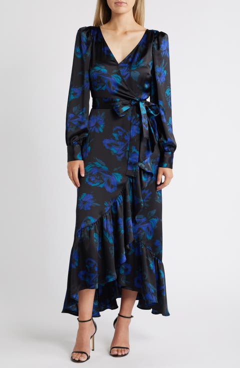 Ruffle Long Sleeve Faux Wrap Maxi Dress