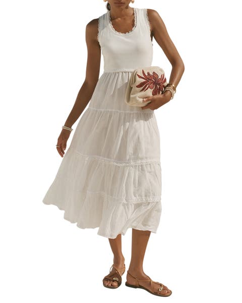 Crochet Trim Tiered Midi Dress