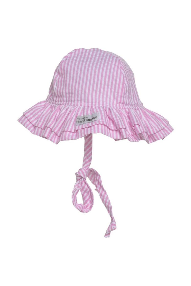 Baby UPF 50+ Double Ruffle UV Blocking Sun Hat, Main, color, Pink Stripe Seersucker