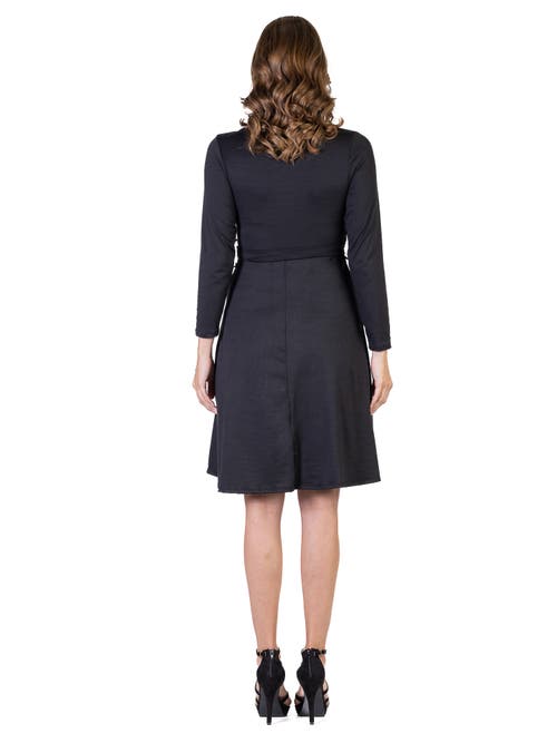 24seven Comfort Apparel Chic V-neck Long Sleeve Belted Dress In Blue
