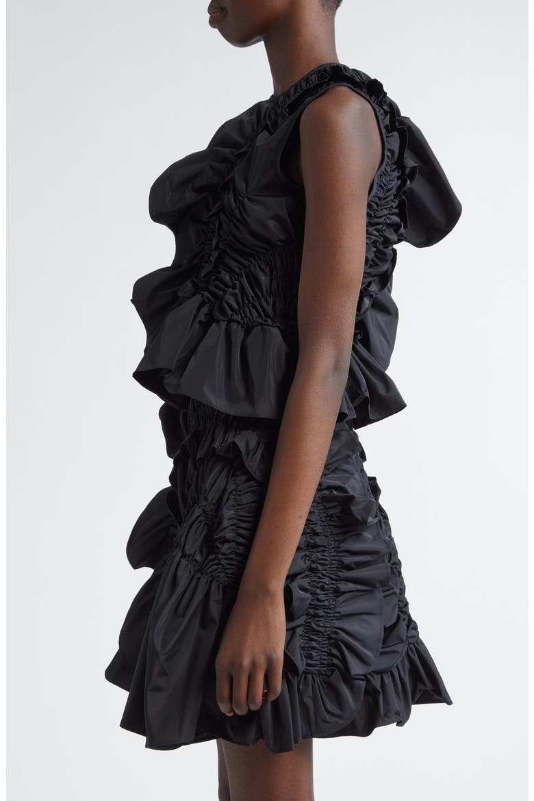 Geo Smocked Faille Peplum Top, Alternate, color, BLACK
